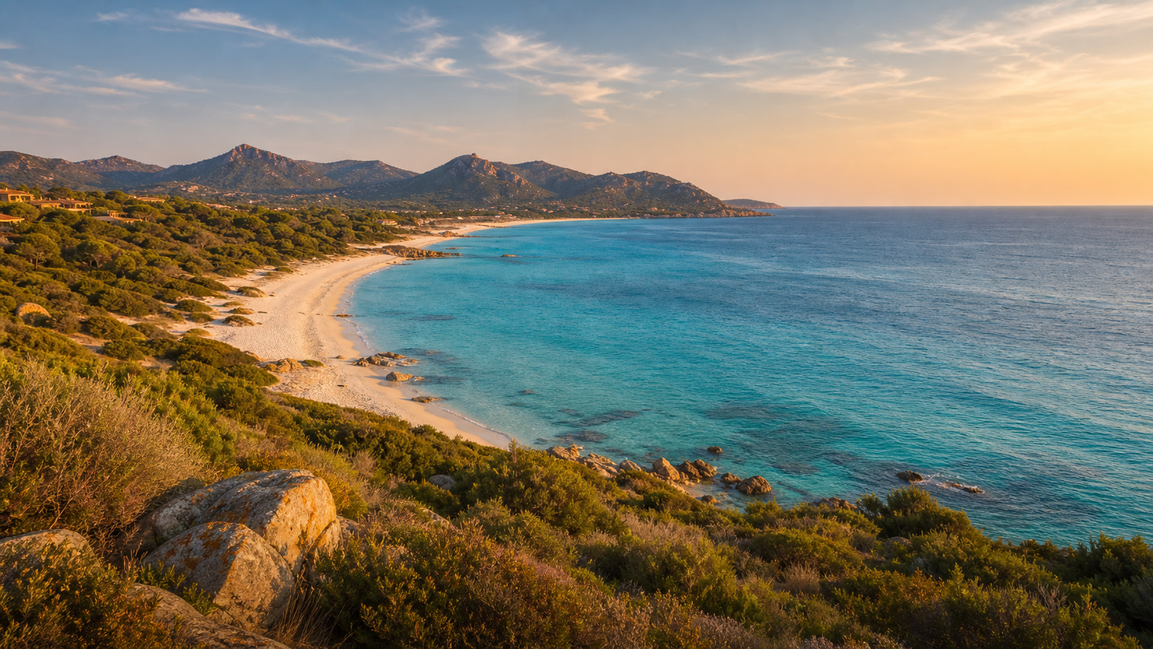 Costa Rei Küste mit Strand, Meer und mediterranen Hügeln